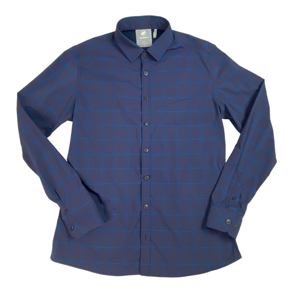 Mammut Mountain Men's Long Sleeve Outdoor Tech Shirt Plaid Blue Size Medium